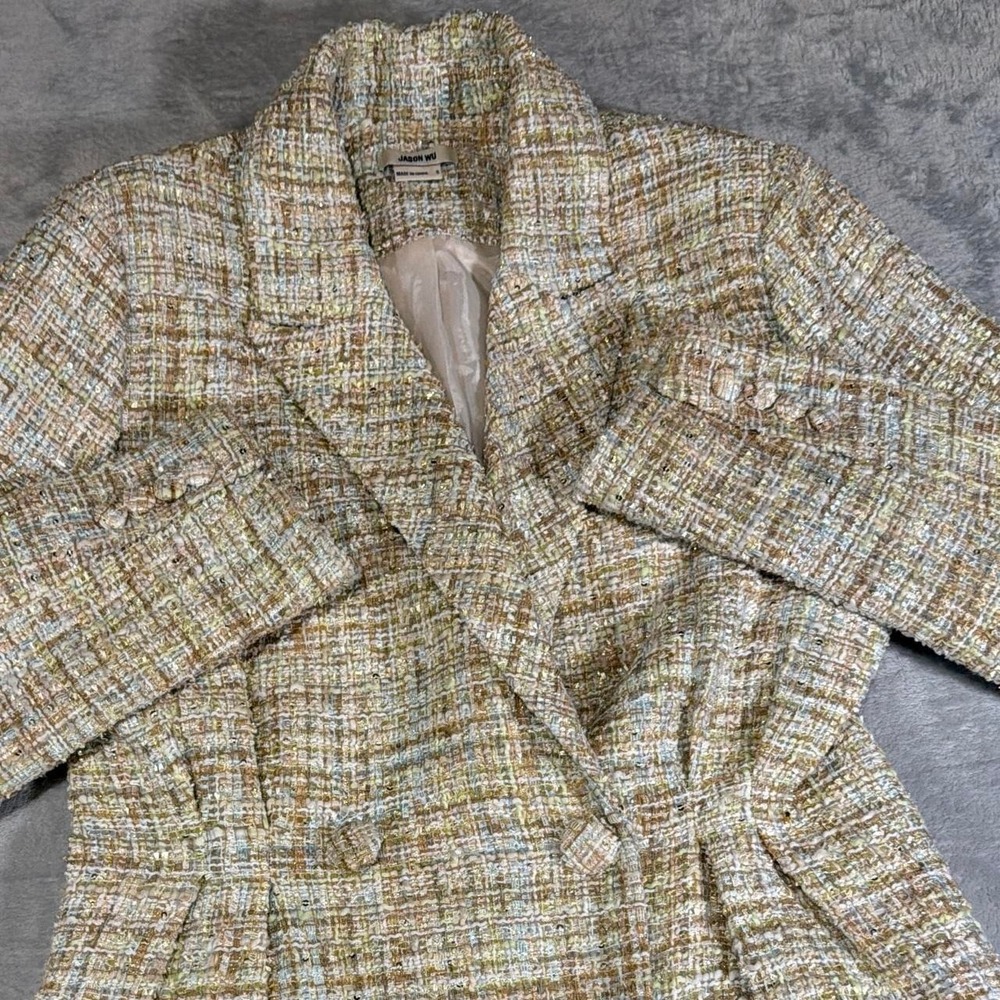 Jason Wu Metallic Tweed Belted Coat | Gold Multi | Small